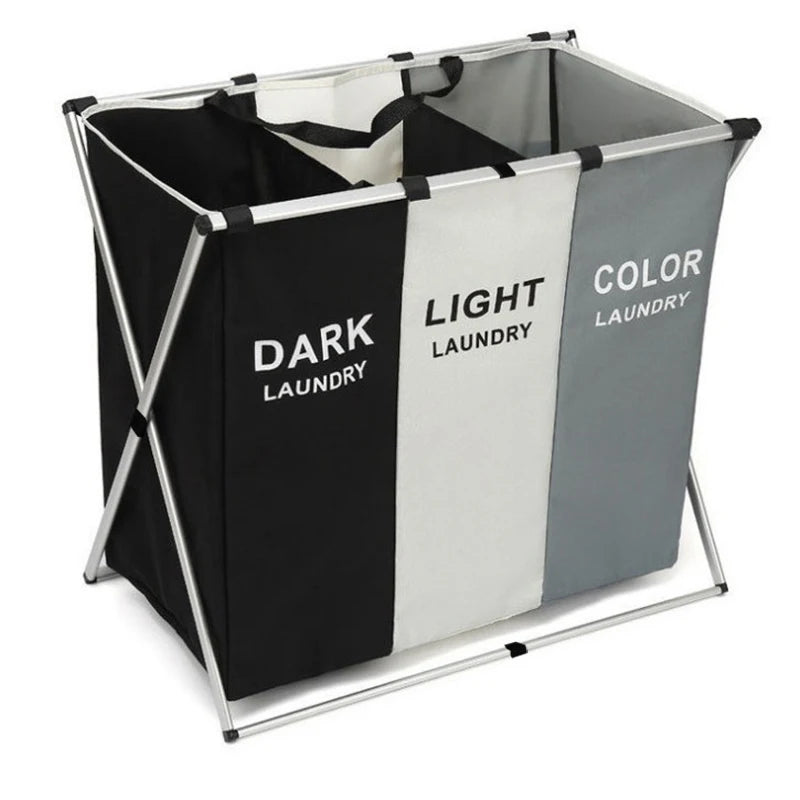 BGRORIO Foldable Laundry Basket Three Grids Waterproof Organizer Basket Home Large Dirty Clothes Toy Laundry Hamper