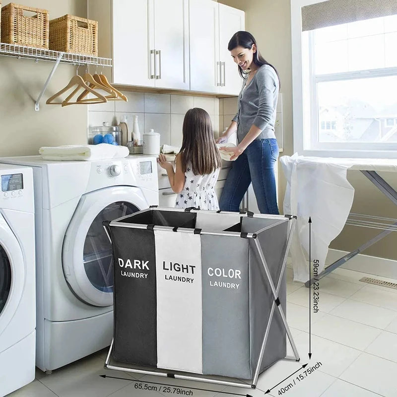 BGRORIO Foldable Laundry Basket Three Grids Waterproof Organizer Basket Home Large Dirty Clothes Toy Laundry Hamper