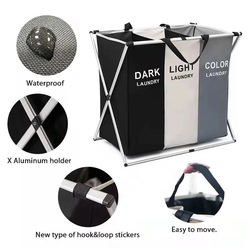 BGRORIO Foldable Laundry Basket Three Grids Waterproof Organizer Basket Home Large Dirty Clothes Toy Laundry Hamper