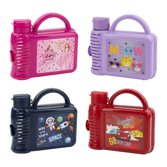 Tuffex Plastic Children's Lunch Box with Water Bottle 7.5 x 21.5 x 19.5 cm Assorted Designs 10761 / TP529 (Parcel Rate)