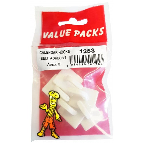 Value Pack White Calendar Hooks Pack of 5 Square / Round 1253 (Parcel Rate)