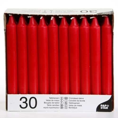 Table Candles 8" Pack of 30 Red 13700 (Parcel Rate)