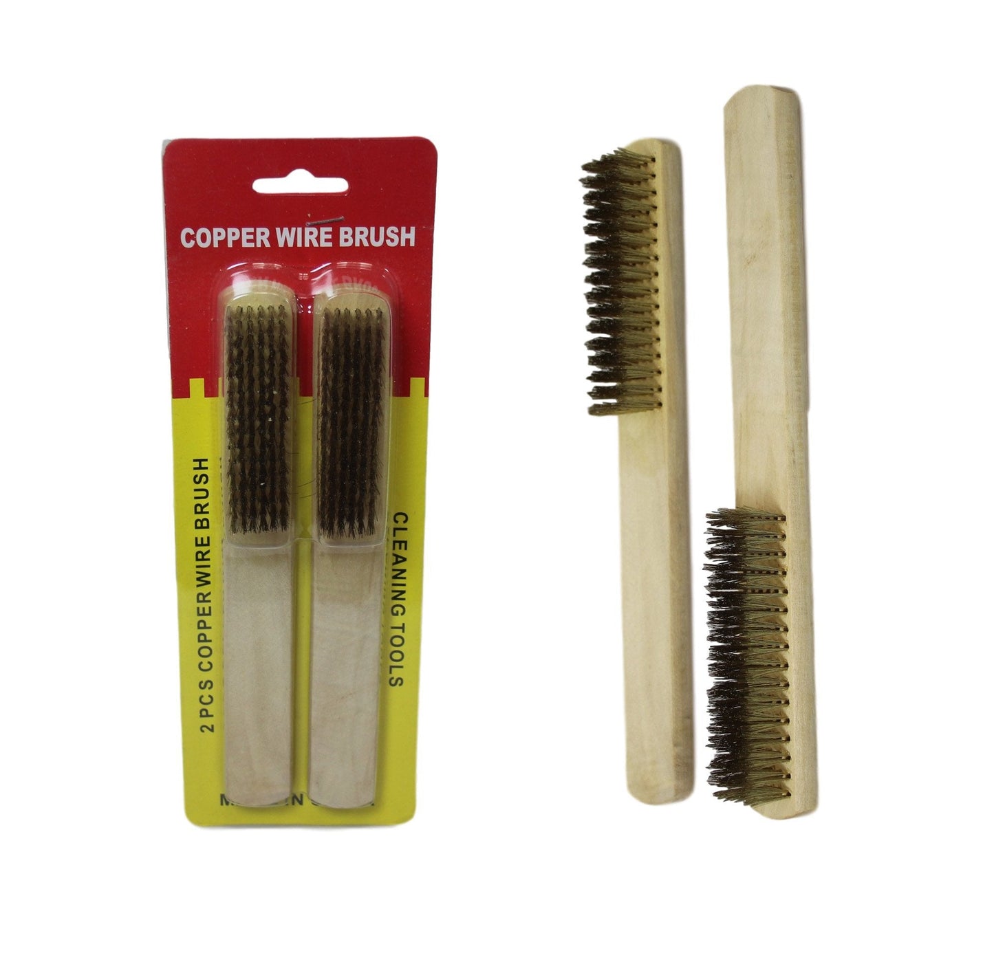 Wooden Handle Copper Wire Cleaning Brush 20 cm Pack of 2 2003 (Parcel Rate)