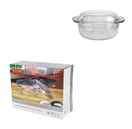 Tempered Glass Casserole Curry Stock Pot With Round Lid 2.5 Litre 2128 (Parcel Rate)