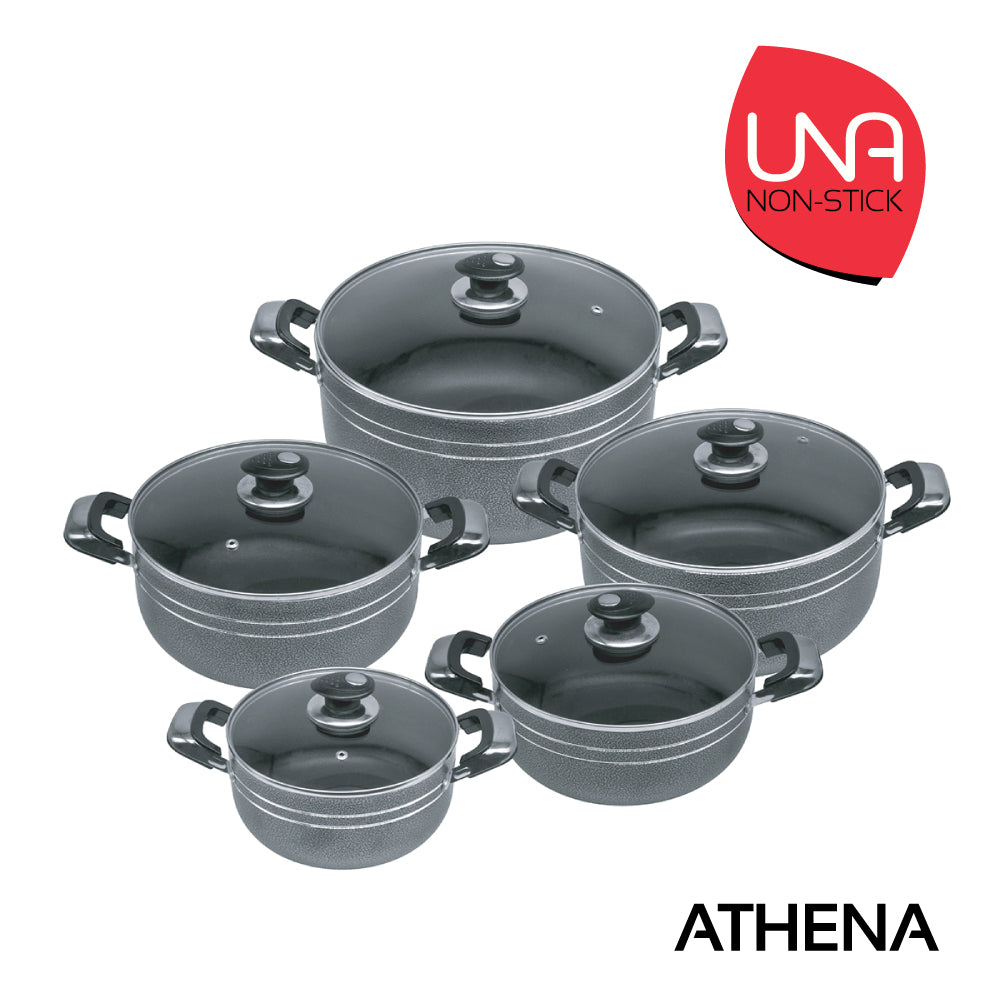 Una Nonstick Stockpot 5 Pack Athena Kitchen Dish Black 2733 18-20-22-24-26cm (Big Parcel Rate)P