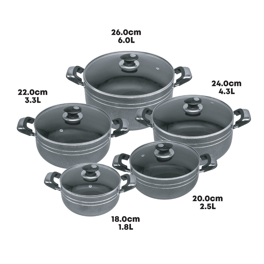 Una Nonstick Stockpot 5 Pack Athena Kitchen Dish Black 2733 18-20-22-24-26cm (Big Parcel Rate)P