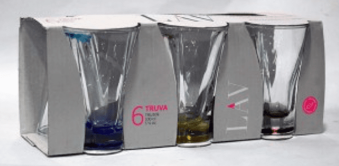 Truva Mini Water Shot Glass 100cc Set of 6 Coloured Glass TRU309PTO (Parcel Rate)