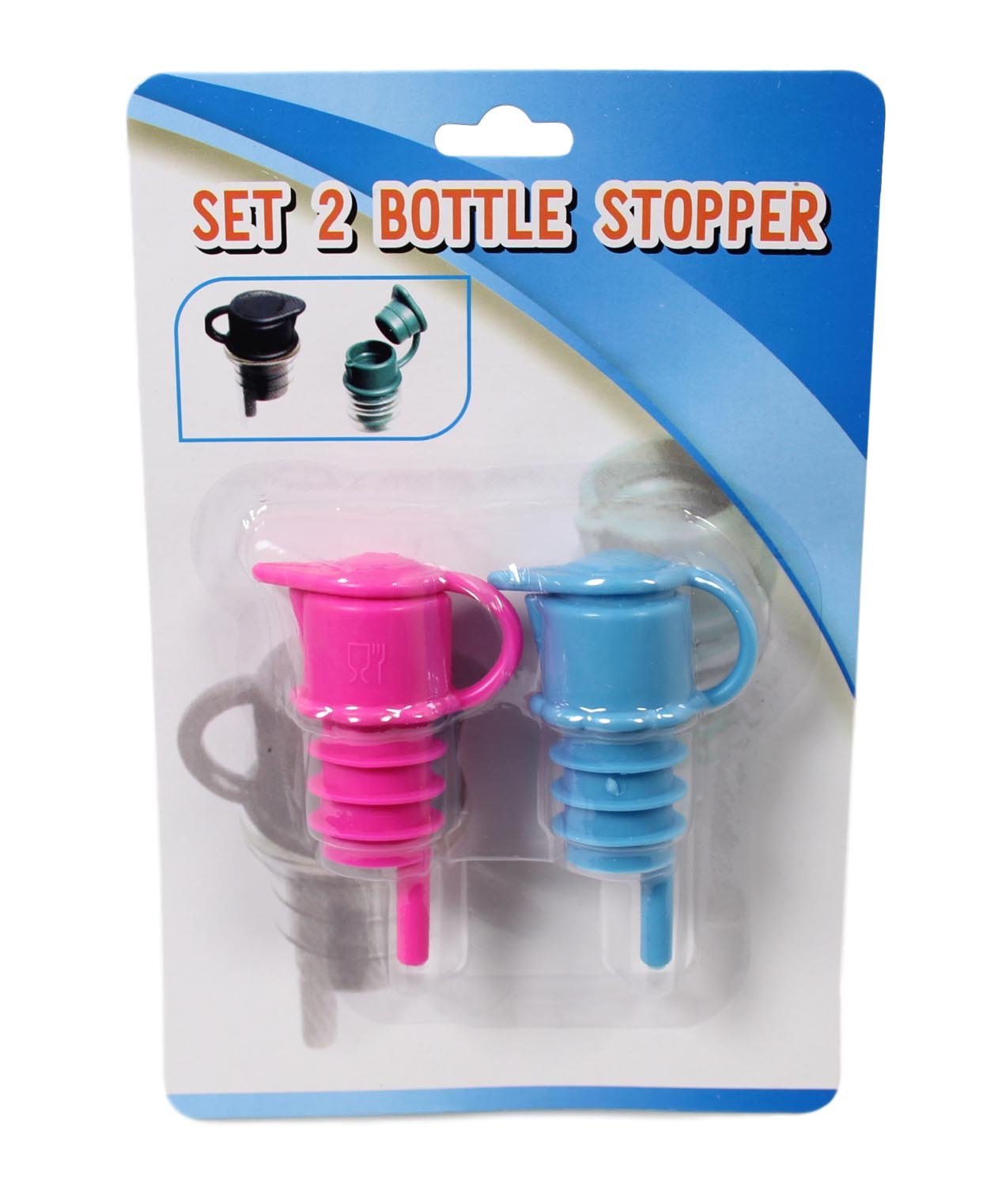 2 Pack Bottle Stopper Liquid Champagne Bottle Lids 2 Colours Plastic 5605 (Parcel Rate)