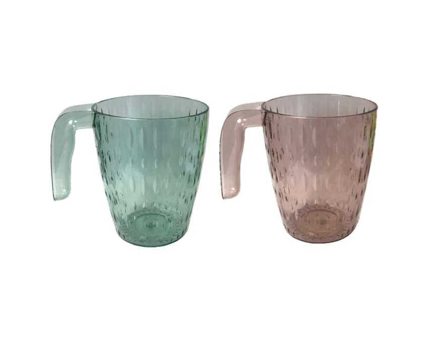 Transparent Plastic Drinking Cup Mug with Handle and Textured Pattern 10.5 x 8.5 cm Assorted Colours 7617 (Parcel Rate)