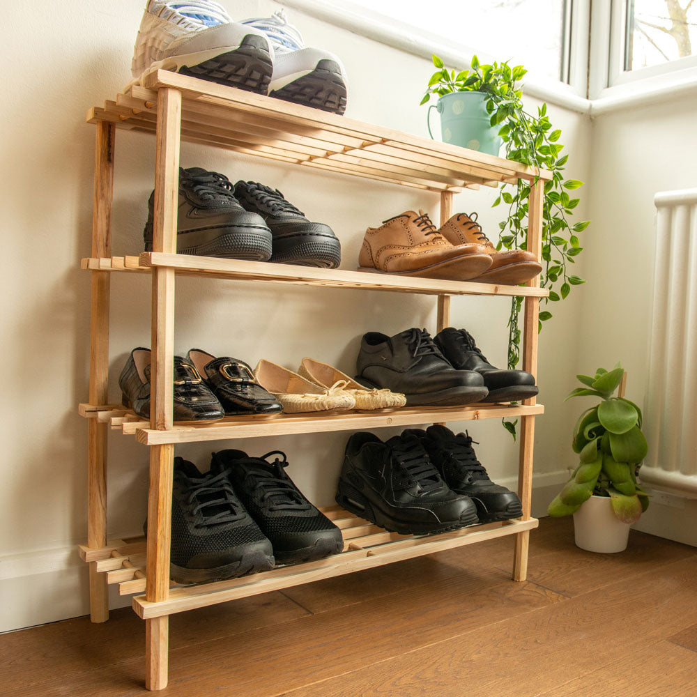 4 Tier Shoe Storage Rack WALNUT Indoor Lounge Bedroom Shoe Rack 8784 (Big Parcel Rate)