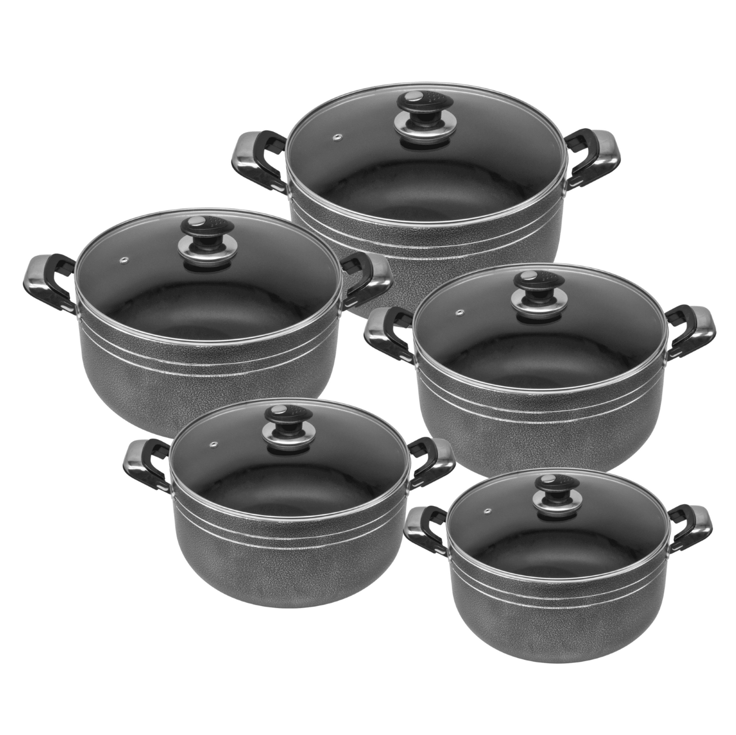 Una Nonstick Stockpot 5 Pack Athena Kitchen Dish Black 2733 18-20-22-24-26cm (Big Parcel Rate)P