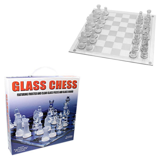 Traditional Glass Chess Set Board Game 32 Frosted Pieces 30cm x 30cm 3164 (Parcel Rate)