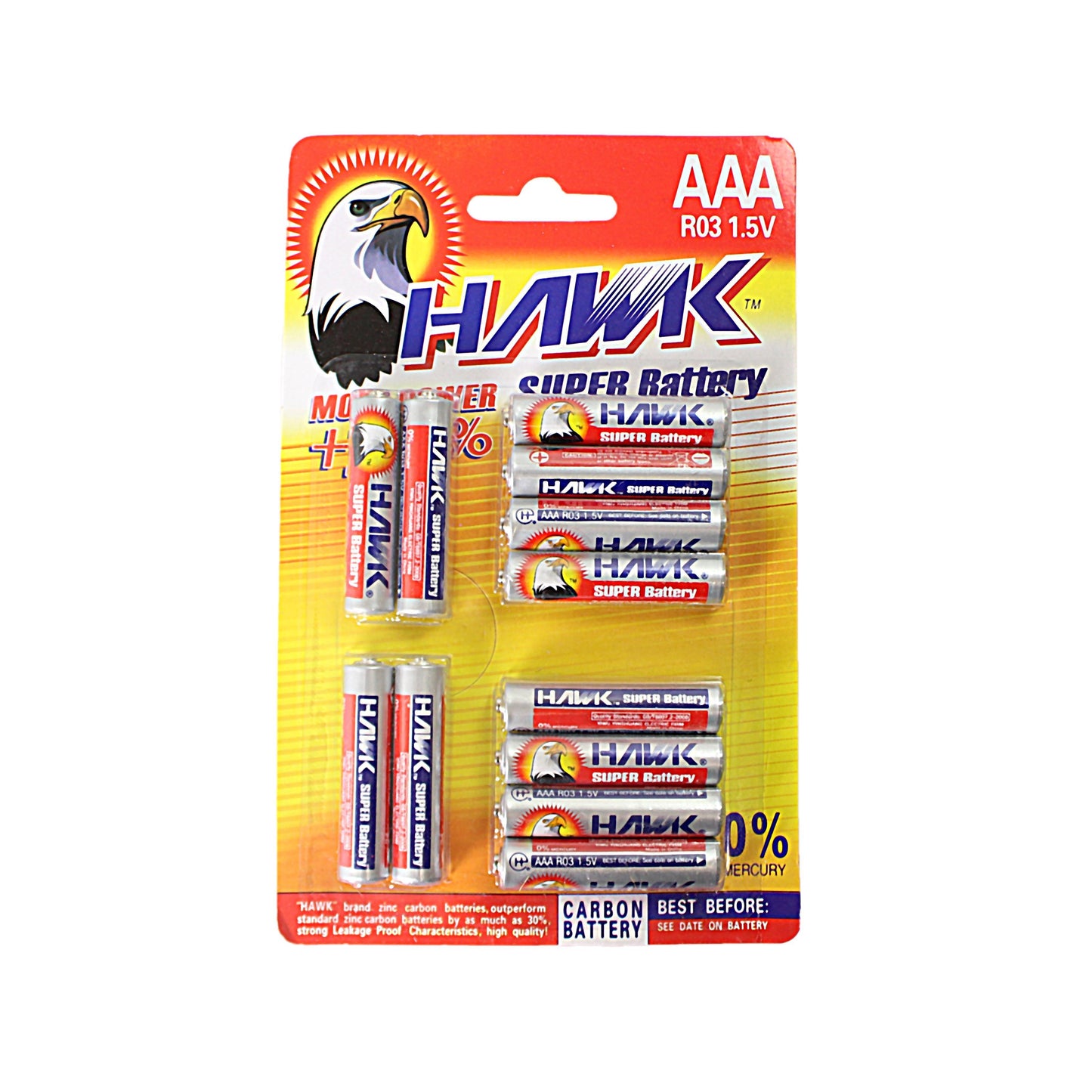 12 Pack Hawk Super Battery AAA 1.5V Carbon Battery 01876 (Large Letter Rate)