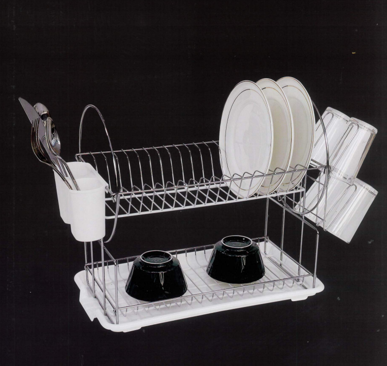 Two Tier Chrome Dish Drainer Assorted Colours NW6090 (Big Parcel Rate)