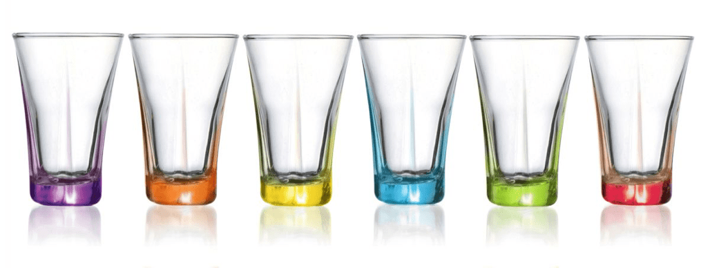 Truva Mini Water Shot Glass 100cc Set of 6 Coloured Glass TRU309PTO (Parcel Rate)