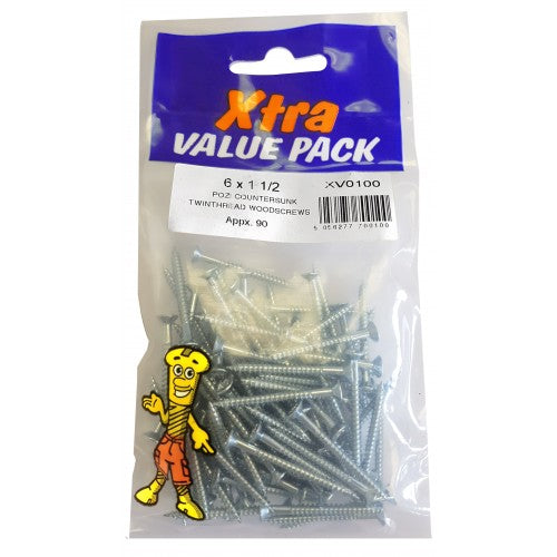 6 x 1 1/2 Pozi c/sk Twinthreads Woodscrews Xtra Value 0100 (Large Letter Rate)