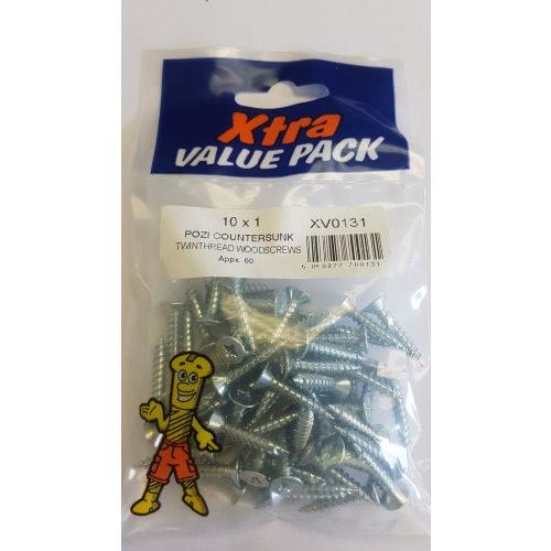 10 x 1 Pozi c/sk Twinthreads Woodscrews Xtra Value 0131 (Large Letter Rate)