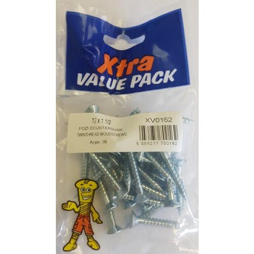 12 x 1 1/2 Pozi c/sk Twinthreads Woodscrews Xtra Value 0162 (Large Letter Rate)