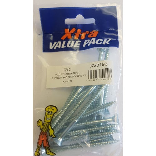 12 x 3 Pozi c/sk Twinthreads Woodscrews Xtra Value 0193 (Large Letter Rate)