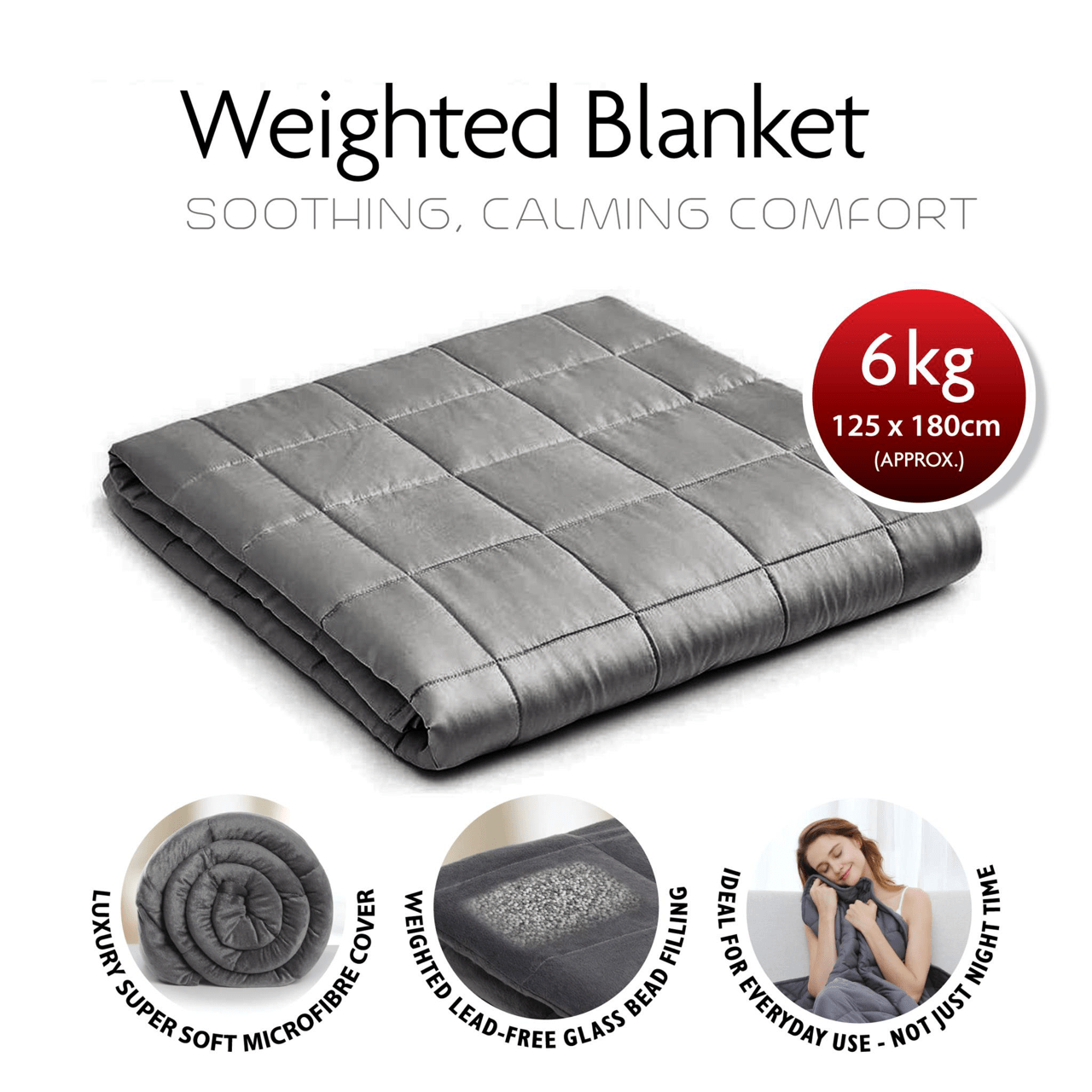 Weighted Blanket 125cm x 180cm 6kg Grey 4608 (Parcel Rate)